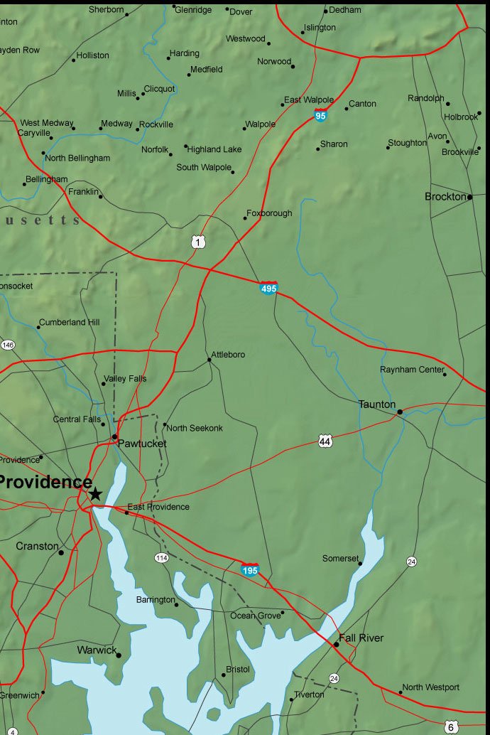 rhode island map - northeast quadrant